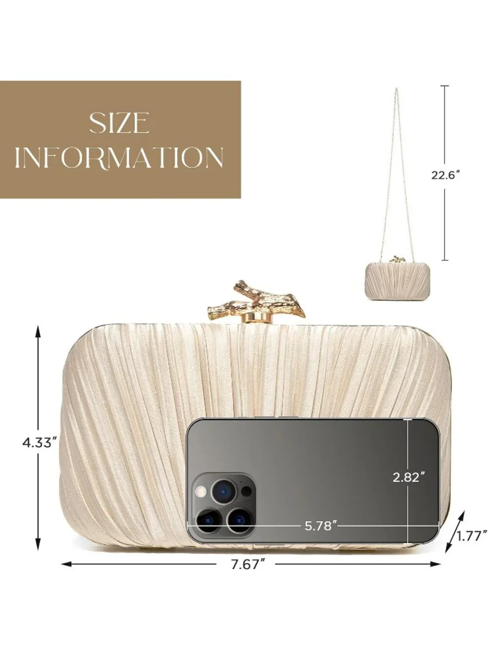 Women's Champagne Gold Pu Leather Clutch Purse Formal Chain Evening Wedding Bag
